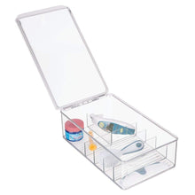 Load image into Gallery viewer, Discover mdesign stackable plastic storage organizer container for kitchen cabinets pantry countertops holds kids child toddler mealtime sets small accessories 6 sections bpa free 4 pack clear