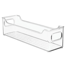 Load image into Gallery viewer, Home mdesign slim stackable plastic kitchen pantry cabinet refrigerator or freezer food storage bin with handles organizer for fruit yogurt snacks pasta bpa free 14 5 long 4 pack clear