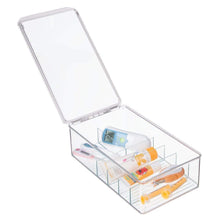 Load image into Gallery viewer, Discover the mdesign stackable plastic storage organizer container for kitchen cabinets pantry countertops holds kids child toddler mealtime sets small accessories 6 sections bpa free 4 pack clear