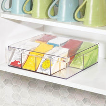 Load image into Gallery viewer, Budget mdesign tea storage organizer box 8 divided sections easy view hinged lid use in kitchen pantry and cabinets holder for tea bags packets small items and accessories bpa free 2 pack clear
