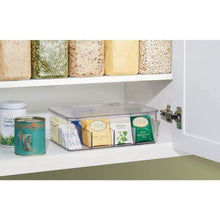 Load image into Gallery viewer, Results mdesign stackable plastic tea bag holder storage bin box for kitchen cabinets countertops pantry organizer holds beverage bags cups pods packets condiment accessories 4 pack clear