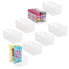 Load image into Gallery viewer, Discover mdesign farmhouse decor metal wire food organizer storage bin basket with handles for kitchen cabinets pantry bathroom laundry room closets garage 16 x 9 x 6 in 8 pack matte white