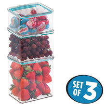 Load image into Gallery viewer, Amazon best mdesign airtight stackable kitchen pantry cabinet or refrigerator food storage containers attached hinged lids compact bins for pantry refrigerator freezer bpa free food safe set of 3 clear