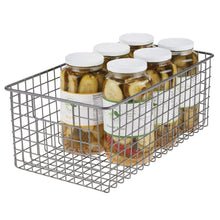 Load image into Gallery viewer, Kitchen mdesign farmhouse decor metal wire food organizer storage bin basket with handles for kitchen cabinets pantry bathroom laundry room closets garage 16 x 9 x 6 in 8 pack graphite gray
