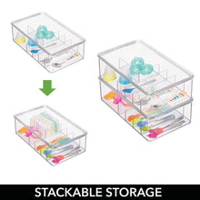 Load image into Gallery viewer, Explore mdesign stackable plastic storage organizer container for kitchen cabinets pantry countertops holds kids child toddler mealtime sets small accessories 6 sections bpa free 4 pack clear