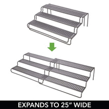Load image into Gallery viewer, Results mdesign adjustable expandable kitchen wire metal storage cabinet cupboard food pantry shelf organizer spice bottle rack holder 3 level storage up to 25 wide 2 pack graphite gray