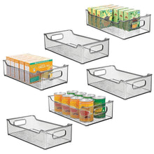 Load image into Gallery viewer, Great mdesign wide stackable plastic kitchen pantry cabinet refrigerator or freezer food storage bin box basket with handles organizer for fruit yogurt snacks pasta 14 5 long 6 pack smoke gray
