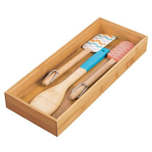 Load image into Gallery viewer, Latest mdesign bamboo kitchen cabinet drawer organizer stackable tray bin eco friendly multipurpose use in drawers on countertops shelves or in pantry 15 long 6 pack natural wood finish