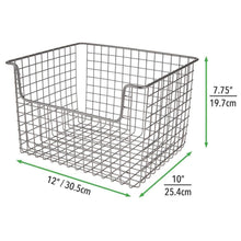 Load image into Gallery viewer, Select nice mdesign metal kitchen pantry food storage organizer basket farmhouse grid design with open front for cabinets cupboards shelves holds potatoes onions fruit 12 wide 8 pack graphite gray