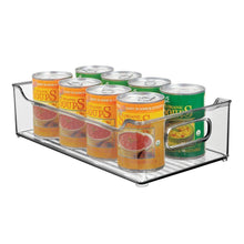 Load image into Gallery viewer, Home mdesign wide stackable plastic kitchen pantry cabinet refrigerator or freezer food storage bin box basket with handles organizer for fruit yogurt snacks pasta 14 5 long 6 pack smoke gray