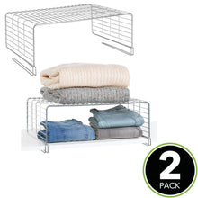 Load image into Gallery viewer, Latest mdesign modern versatile metal closet cabinet organizer storage 2 tier shelf divider and separator for bedrooms bathrooms entryways hallways kitchen pantry office easy install 2 pack chrome
