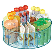 Load image into Gallery viewer, Discover the mdesign plastic divided lazy susan turntable storage container for kitchen cabinet pantry refrigerator countertop bpa free food safe spinning organizer for kids toddlers 4 pack sea blue