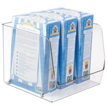 Load image into Gallery viewer, Home mdesign large household stackable plastic food storage organizer bin basket with wide open front for kitchen cabinets pantry offices closets bedrooms bathrooms cube 7 75 wide 4 pack clear