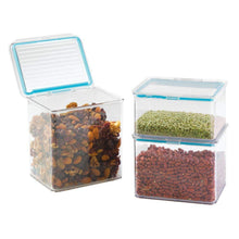 Load image into Gallery viewer, Storage organizer mdesign airtight stackable kitchen pantry cabinet or refrigerator food storage containers attached hinged lids compact bins for pantry refrigerator freezer bpa free food safe set of 3 clear
