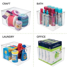 Load image into Gallery viewer, Organize with mdesign plastic storage organizer container bins holders with handles for kitchen pantry cabinet fridge freezer large for organizing snacks produce vegetables pasta food 8 pack clear