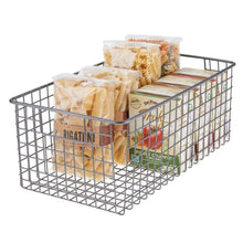 Load image into Gallery viewer, Discover the best mdesign farmhouse decor metal wire food organizer storage bin basket with handles for kitchen cabinets pantry bathroom laundry room closets garage 16 x 9 x 6 in 4 pack graphite gray