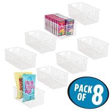 Load image into Gallery viewer, Get mdesign farmhouse decor metal wire food organizer storage bin basket with handles for kitchen cabinets pantry bathroom laundry room closets garage 16 x 9 x 6 in 8 pack matte white