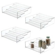 Load image into Gallery viewer, Purchase mdesign plastic kitchen spice bottle rack holder food storage organizer for cabinet cupboard pantry shelf holds spices mason jars baking supplies canned food 4 levels 4 pack clear