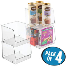 Load image into Gallery viewer, New mdesign large household stackable plastic food storage organizer bin basket with wide open front for kitchen cabinets pantry offices closets bedrooms bathrooms cube 7 75 wide 4 pack clear