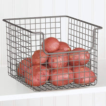 Load image into Gallery viewer, Budget friendly mdesign metal wire open front organizer basket for kitchen pantry cabinet shelf holds canned goods baking supplies boxed food mixes fruits vegetables snacks 10 wide 4 pack graphite gray