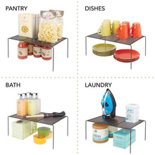 Load image into Gallery viewer, Purchase mdesign metal kitchen pantry countertop organizer storage shelves raised cabinet shelf racks for food dishes plates dishes bowls mugs glasses non skid feet extra large 2 pack bronze