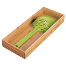 Load image into Gallery viewer, Kitchen mdesign bamboo kitchen cabinet drawer organizer stackable tray bin eco friendly multipurpose use in drawers on countertops shelves or in pantry 15 long 6 pack natural wood finish