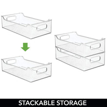 Load image into Gallery viewer, Shop here mdesign wide stackable plastic kitchen pantry cabinet refrigerator or freezer food storage bin with handles organizer for fruit yogurt snacks pasta bpa free 14 5 long 4 pack clear