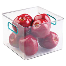 Load image into Gallery viewer, Cheap mdesign plastic food storage container bin with handles for kitchen pantry cabinet fridge freezer cube organizer for snacks produce vegetables pasta bpa free food safe 8 pack clear blue
