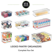 Load image into Gallery viewer, Save mdesign stackable plastic tea bag holder storage bin box for kitchen cabinets countertops pantry organizer holds beverage bags cups pods packets condiment accessories 4 pack clear