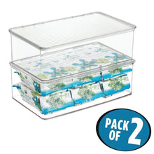 Load image into Gallery viewer, Exclusive mdesign stackable kitchen pantry cabinet or refrigerator storage bin with attached hinged lid compact storage organizer for coffee tea and food packets snacks bpa free pack of 2 clear