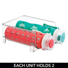 Load image into Gallery viewer, Heavy duty mdesign plastic freestanding water bottle storage organizer for kitchen countertop table pantry fridge holds water bottles pop soda wine beer stackable 2 bottles each 8 pack clear