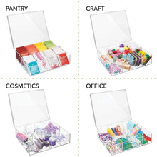 Load image into Gallery viewer, Best seller  mdesign tea storage organizer box 8 divided sections easy view hinged lid use in kitchen pantry and cabinets holder for tea bags packets small items and accessories bpa free 2 pack clear