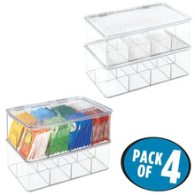 Load image into Gallery viewer, Selection mdesign stackable plastic tea bag holder storage bin box for kitchen cabinets countertops pantry organizer holds beverage bags cups pods packets condiment accessories 4 pack clear