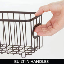 Load image into Gallery viewer, Top rated mdesign metal farmhouse kitchen pantry food storage organizer basket bin wire grid design for cabinets cupboards shelves countertops holds potatoes onions fruit long 4 pack bronze