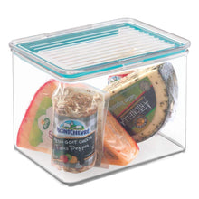 Load image into Gallery viewer, Top rated mdesign airtight stackable kitchen pantry cabinet or refrigerator food storage containers attached hinged lids compact bins for pantry refrigerator freezer bpa free food safe set of 3 clear