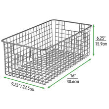 Load image into Gallery viewer, Latest mdesign farmhouse decor metal wire food organizer storage bin basket with handles for kitchen cabinets pantry bathroom laundry room closets garage 16 x 9 x 6 in 8 pack graphite gray