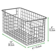 Load image into Gallery viewer, Organize with mdesign farmhouse decor metal wire food storage organizer bin basket with handles for kitchen cabinets pantry bathroom laundry room closets garage 12 x 6 x 6 4 pack graphite gray