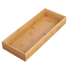 Load image into Gallery viewer, Home mdesign bamboo kitchen cabinet drawer organizer stackable tray bin eco friendly multipurpose use in drawers on countertops shelves or in pantry 15 long 6 pack natural wood finish