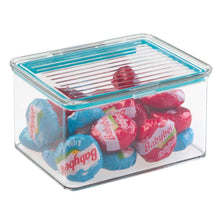 Load image into Gallery viewer, Top mdesign airtight stackable kitchen pantry cabinet or refrigerator food storage containers attached hinged lids compact bins for pantry refrigerator freezer bpa free food safe set of 3 clear
