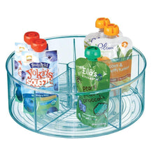 Load image into Gallery viewer, Exclusive mdesign plastic divided lazy susan turntable storage container for kitchen cabinet pantry refrigerator countertop bpa free food safe spinning organizer for kids toddlers 4 pack sea blue