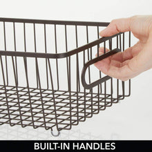 Load image into Gallery viewer, Amazon best mdesign metal farmhouse kitchen pantry food storage organizer basket bin wire grid design for cabinets cupboards shelves countertops holds potatoes onions fruit large 4 pack bronze