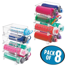 Load image into Gallery viewer, Kitchen mdesign plastic freestanding water bottle storage organizer for kitchen countertop table pantry fridge holds water bottles pop soda wine beer stackable 2 bottles each 8 pack clear