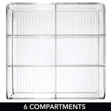 Load image into Gallery viewer, Selection mdesign plastic wide food storage organizer bin caddy for kitchen pantry cabinet countertop holds baking supplies spices pouches dressing mixes tea sugar packets 6 sections 5 pack clear