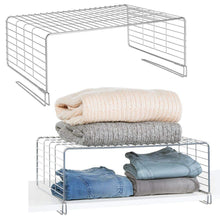 Load image into Gallery viewer, Get mdesign modern versatile metal closet cabinet organizer storage 2 tier shelf divider and separator for bedrooms bathrooms entryways hallways kitchen pantry office easy install 2 pack chrome
