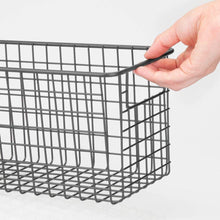 Load image into Gallery viewer, Products mdesign farmhouse decor metal wire food storage organizer bin basket with handles for kitchen cabinets pantry bathroom laundry room closets garage 12 x 6 x 6 4 pack graphite gray
