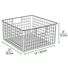 Load image into Gallery viewer, Amazon mdesign farmhouse decor metal wire food storage organizer bin basket with handles for kitchen cabinets pantry bathroom laundry room closets garage 12 x 12 x 6 4 pack graphite gray