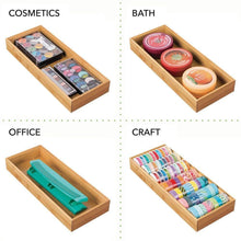 Load image into Gallery viewer, New mdesign bamboo kitchen cabinet drawer organizer stackable tray bin eco friendly multipurpose use in drawers on countertops shelves or in pantry 15 long 6 pack natural wood finish