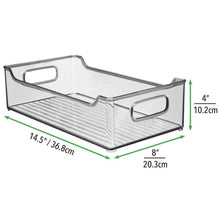 Load image into Gallery viewer, Heavy duty mdesign wide stackable plastic kitchen pantry cabinet refrigerator or freezer food storage bin box basket with handles organizer for fruit yogurt snacks pasta 14 5 long 6 pack smoke gray
