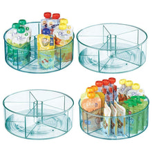 Load image into Gallery viewer, Discover mdesign plastic divided lazy susan turntable storage container for kitchen cabinet pantry refrigerator countertop bpa free food safe spinning organizer for kids toddlers 4 pack sea blue