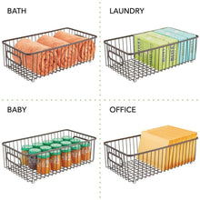 Load image into Gallery viewer, Amazon mdesign metal farmhouse kitchen pantry food storage organizer basket bin wire grid design for cabinets cupboards shelves countertops holds potatoes onions fruit large 4 pack bronze